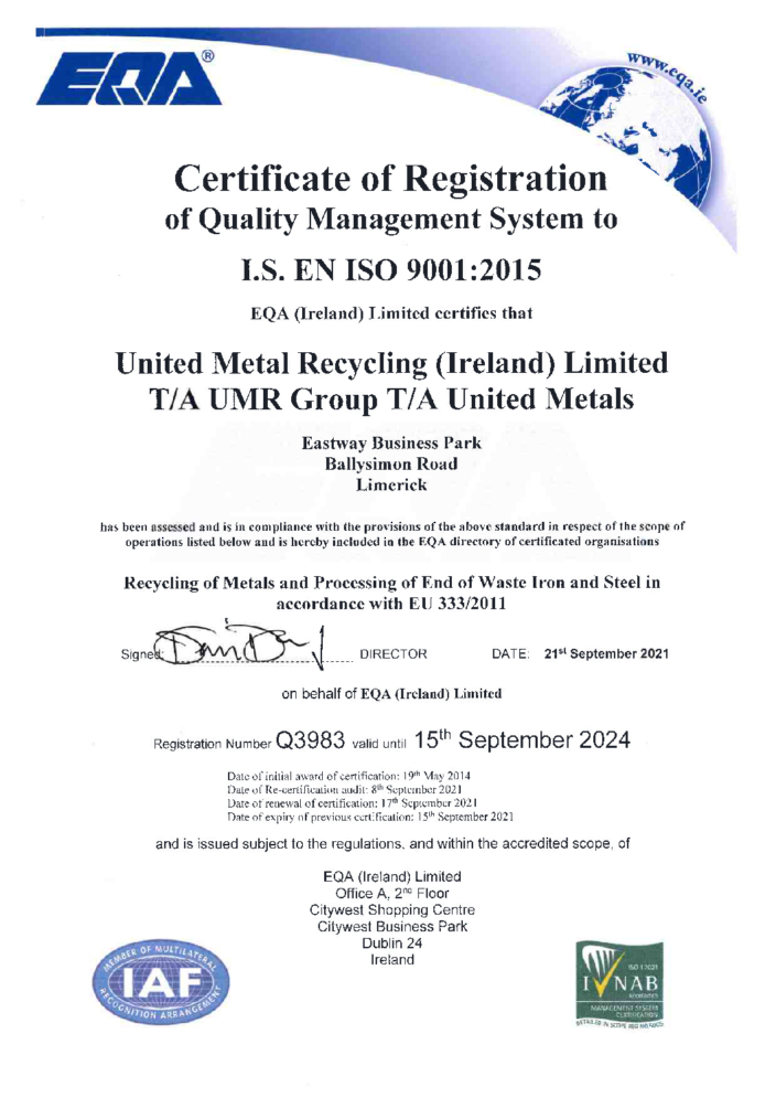 Iso And End Of Waste Certificates Umr Group